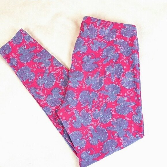 Lularoe Pink/Purple Goldfish Bubbles Leggings One Size fits 10-18 tall and curvy - Picture 1 of 4